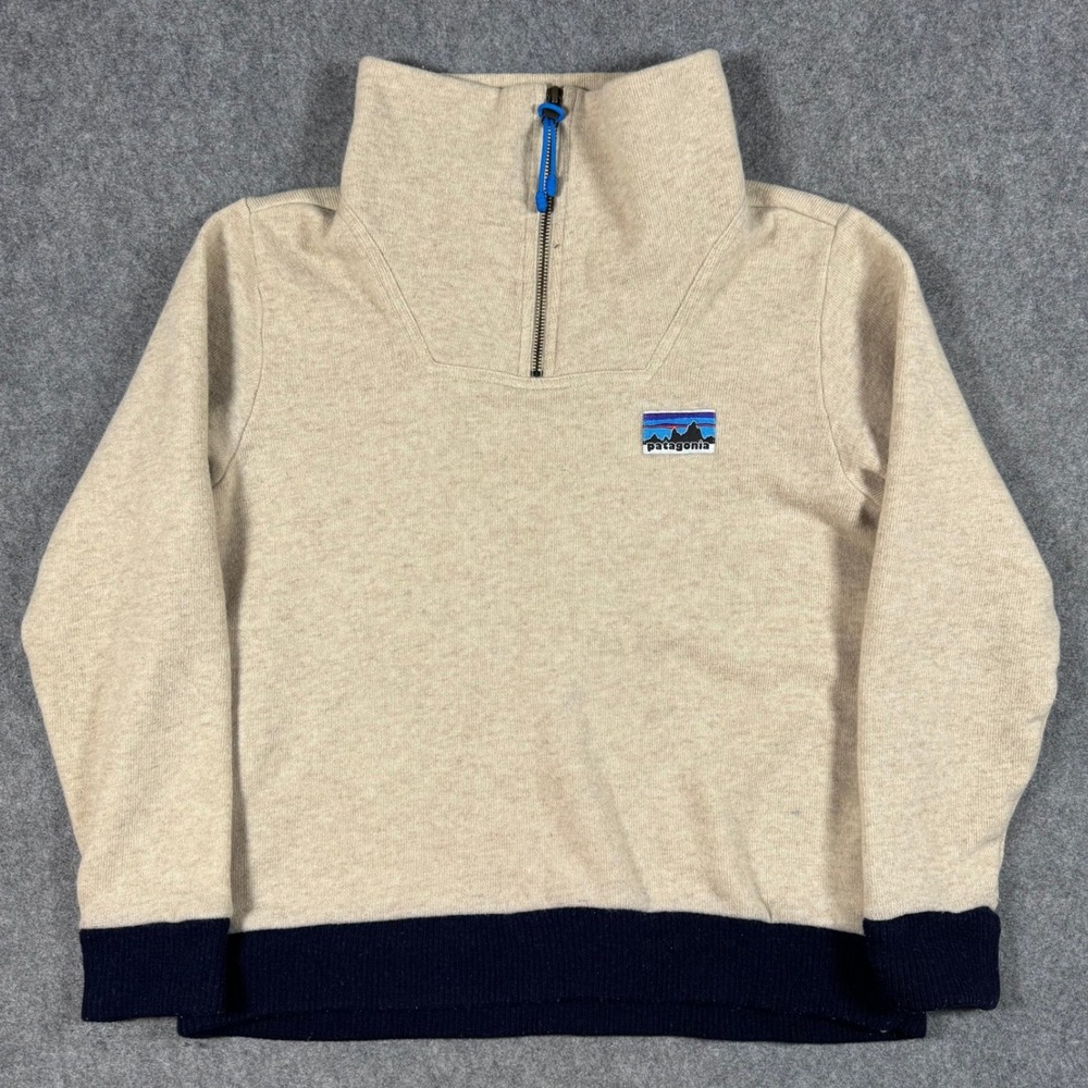 Patagonia Quarter Zip Pullover Womens S Oatmeal Recycled Wool P-6 Logo Fleece